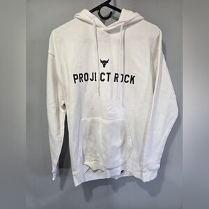Under Armour Project Rock Hoodie Mens Medium White Icon Fleece Bull Skull Ocean